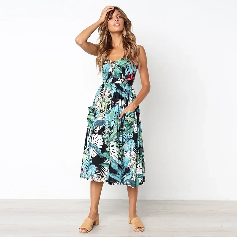 Cute Boho Button Down Sundress LUXLIFE BRANDS