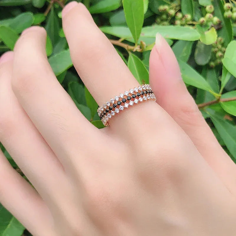 Kinel Hot Fashion 585 Rose Gold Rings For Women Vintage Accessories Full Black White Natural Zircon Shiny Ring Fine Jewelry