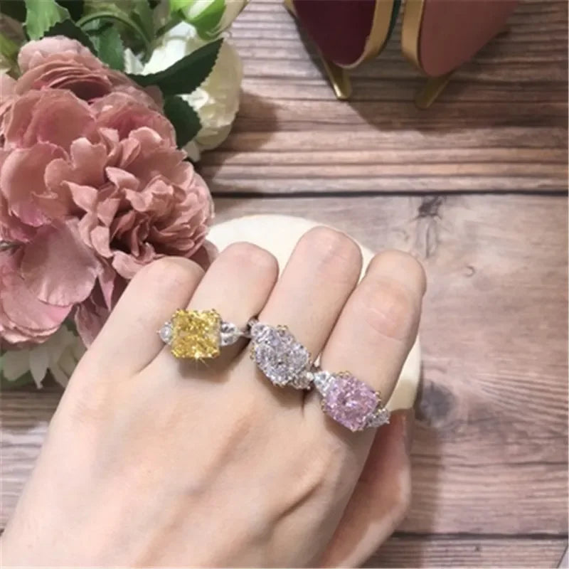 CC Fine Jewelry Rings For Women Yellow Cubic Zirconia Luxury Wedding Engagement Ring Silver Color Drop Shipping CC1665 LUXLIFE BRANDS