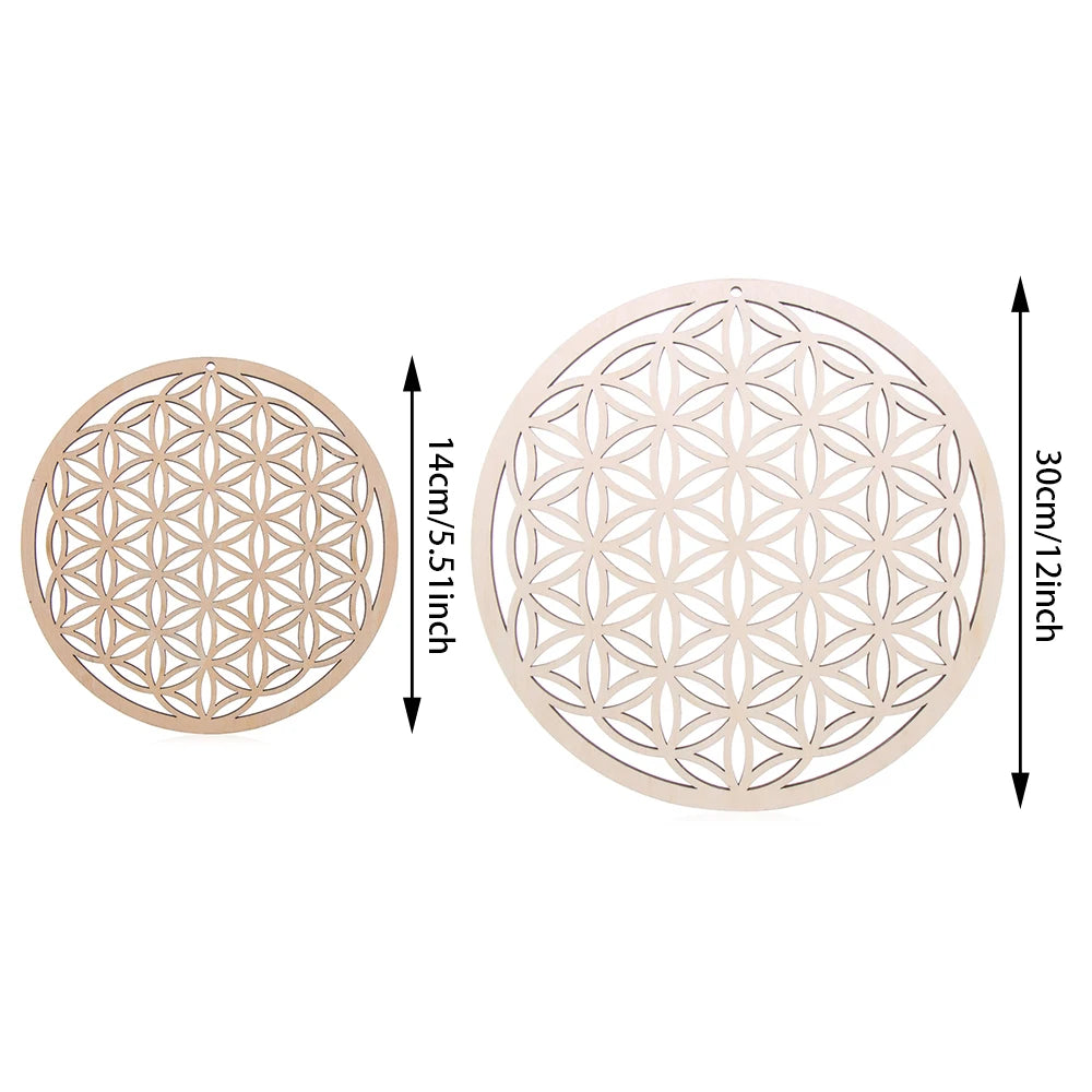 Chakra Flower of Life Natural Wood Coasters For Crystal Set