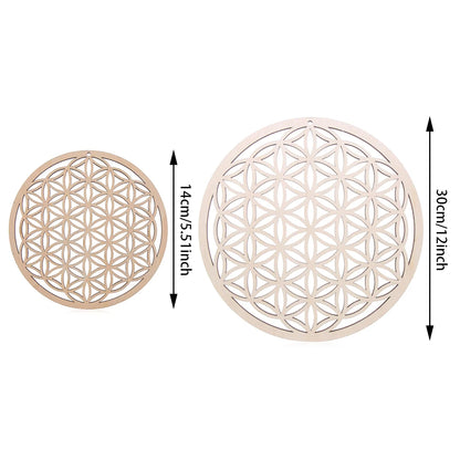 Chakra Flower of Life Natural Wood Coasters For Crystal Set