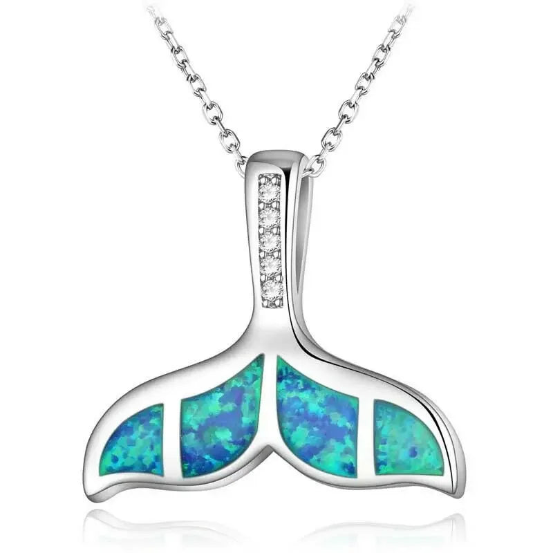 Boho Fashion Sea Animal Dolphin Pendant Necklace for Women Girl Inlay Imitation Blue Opal Necklace Wedding Party Jewelry