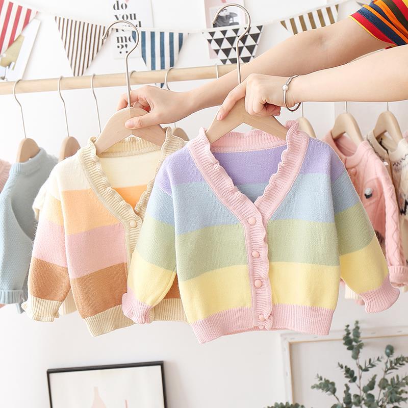 Vidmid Girls Outerwear Spring Baby Sweater Knitting Striped Top Girsl Casual Sweaters Cardigan Newborn Knit Sweater Coats P337