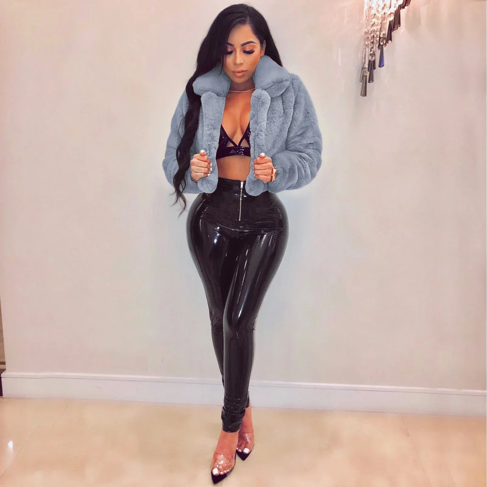 JRRY Casual Women Faux Fur Coats Long Sleeve Furry Cropped Jacket Open Stitch Fluffy Overcoat Plus Size XXL Outdoor Wear LUXLIFE BRANDS