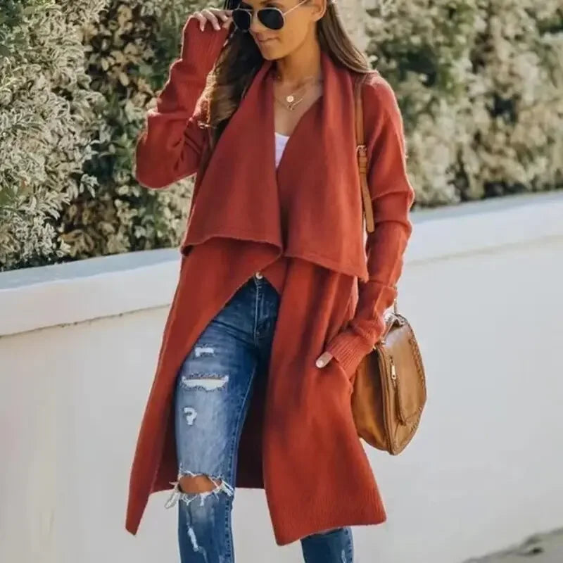 TEELYNN 2022 Boho Long Knit Wear Sweaters Cardigan Women Knitwear Turn-Down Collar Winter Coats Female Holiday Oversized Coat