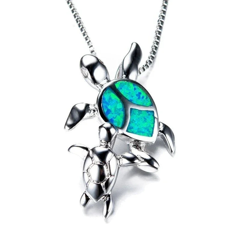 Boho Fashion Sea Animal Dolphin Pendant Necklace for Women Girl Inlay Imitation Blue Opal Necklace Wedding Party Jewelry Luxlife Brands