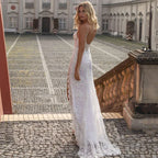Mermaid Lace Backless Side Split Spaghetti Strap Bridal Gown LUXLIFE BRANDS