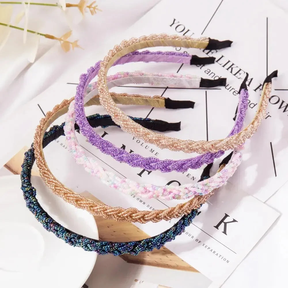 Retro Handmade Bead Hairband Elastic Women Headband Hair Accessories Metal Crystal Braid Head Bands Girls Hair Hoops Headwear - LUXLIFE BRANDS