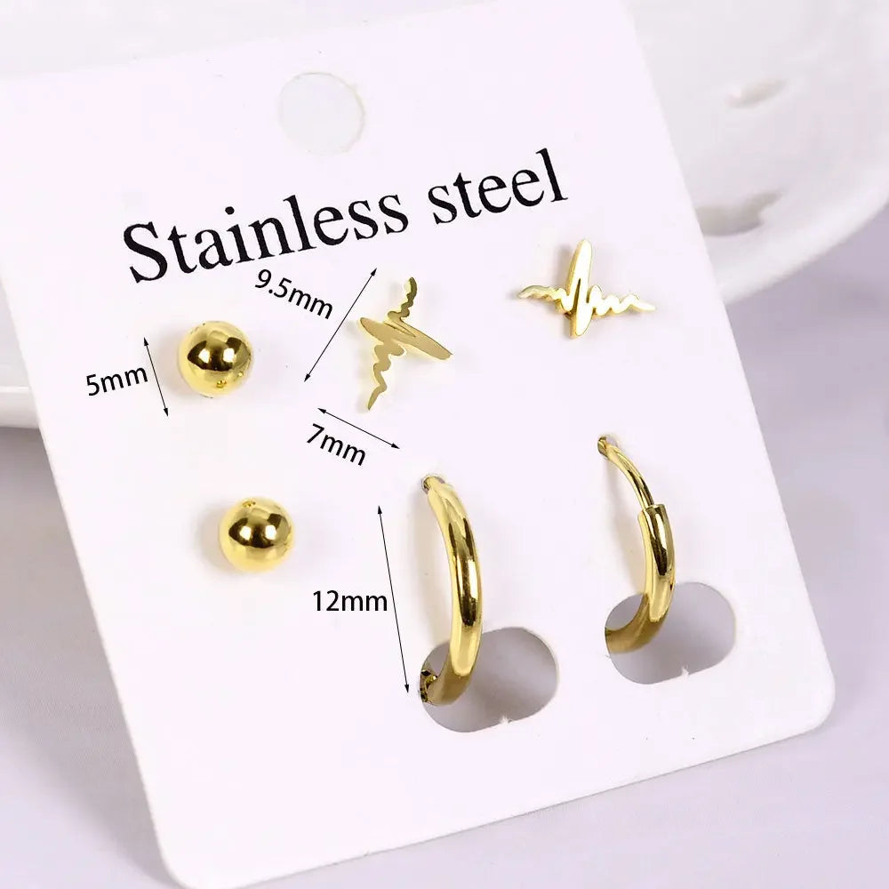 Stainless Steel Earrings Small Cute Butterfly Star Moon Heart Stud Earrings Set Punk Piercing Earing Women&#39;s Minimalist Jewelry
