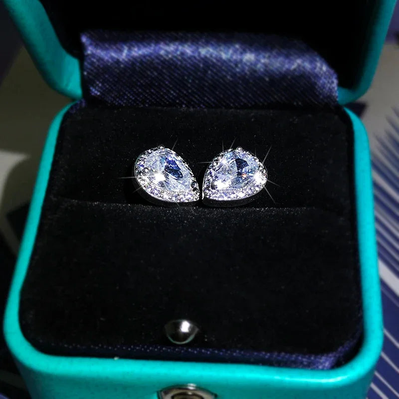 925 Sterling Silver AAA Zircon Water Drop Earrings