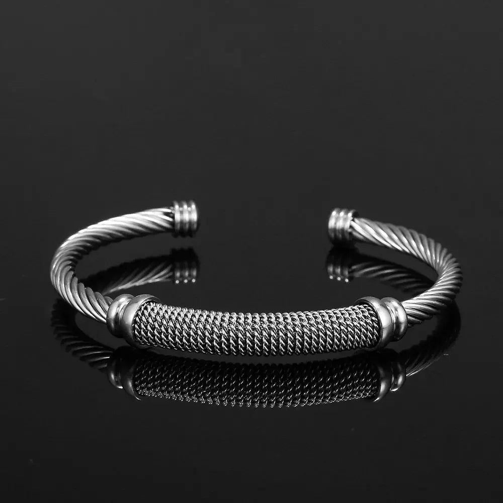 Stainless Steel Gold Color Bangle Bracelets Luxury Brand Stylish Mesh Bangle for Women Men Decoration Jewelry Accessory Gift