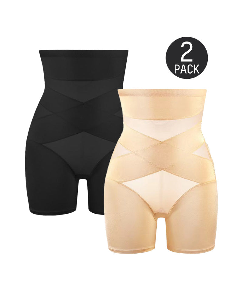 High Waist Cross Compression Mid-Thigh Shaping Shorts（2pcs ） SheCurve