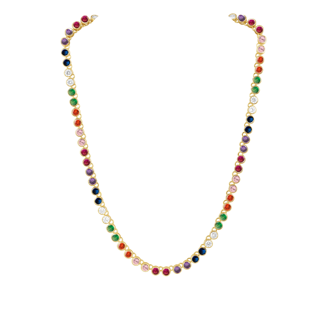 Rainbow Bezel Tennis Necklace