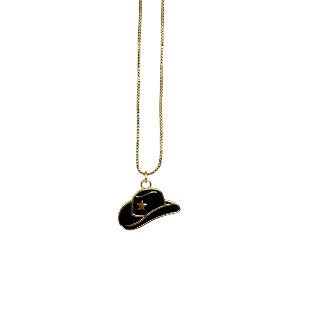 Black Enamel Cowboy Hat Necklace