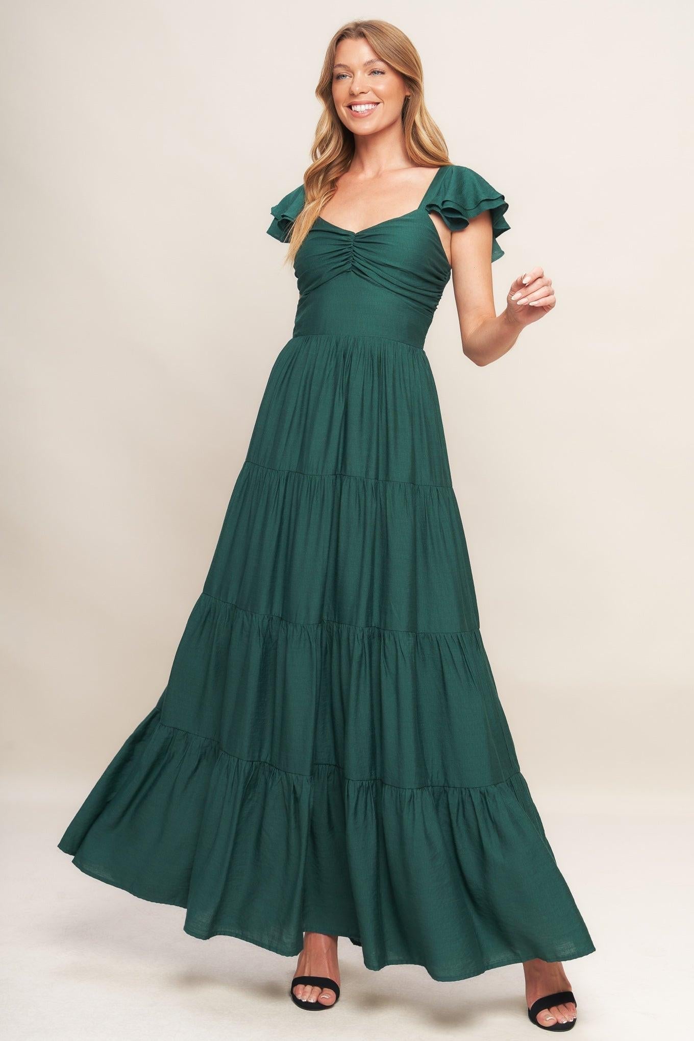 SUMMER MILK FOREST GREEN WOVEN MAXI DRESS Flying Tomato