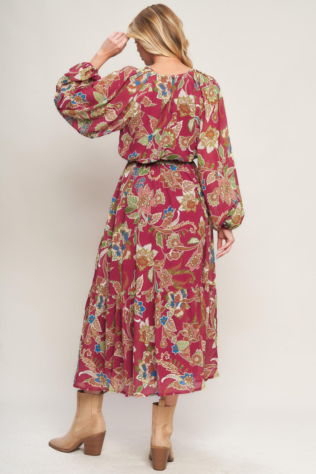 FLORALLY CHIC WOVEN MIDI DRESS Flying Tomato