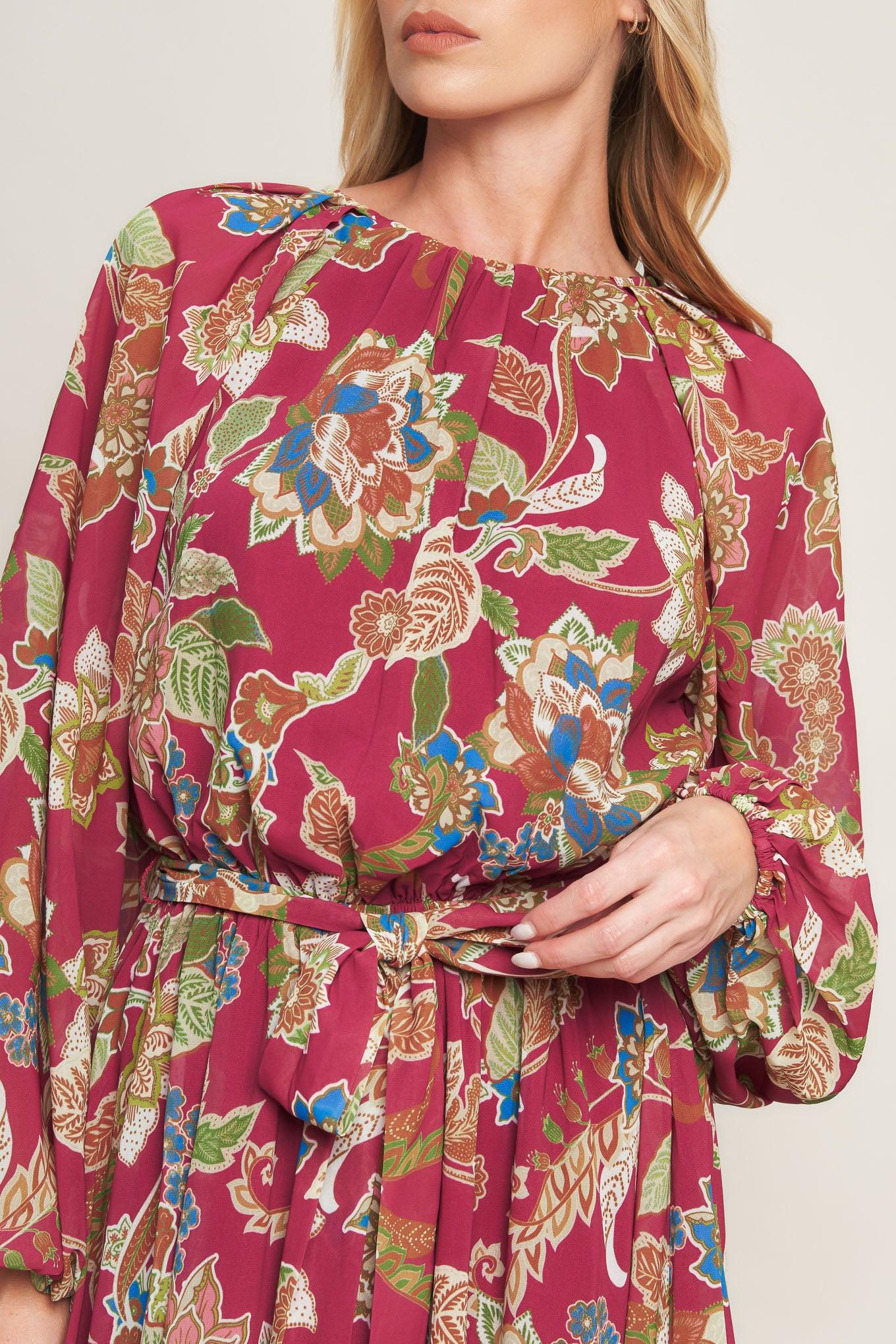 FLORALLY CHIC WOVEN MIDI DRESS Flying Tomato