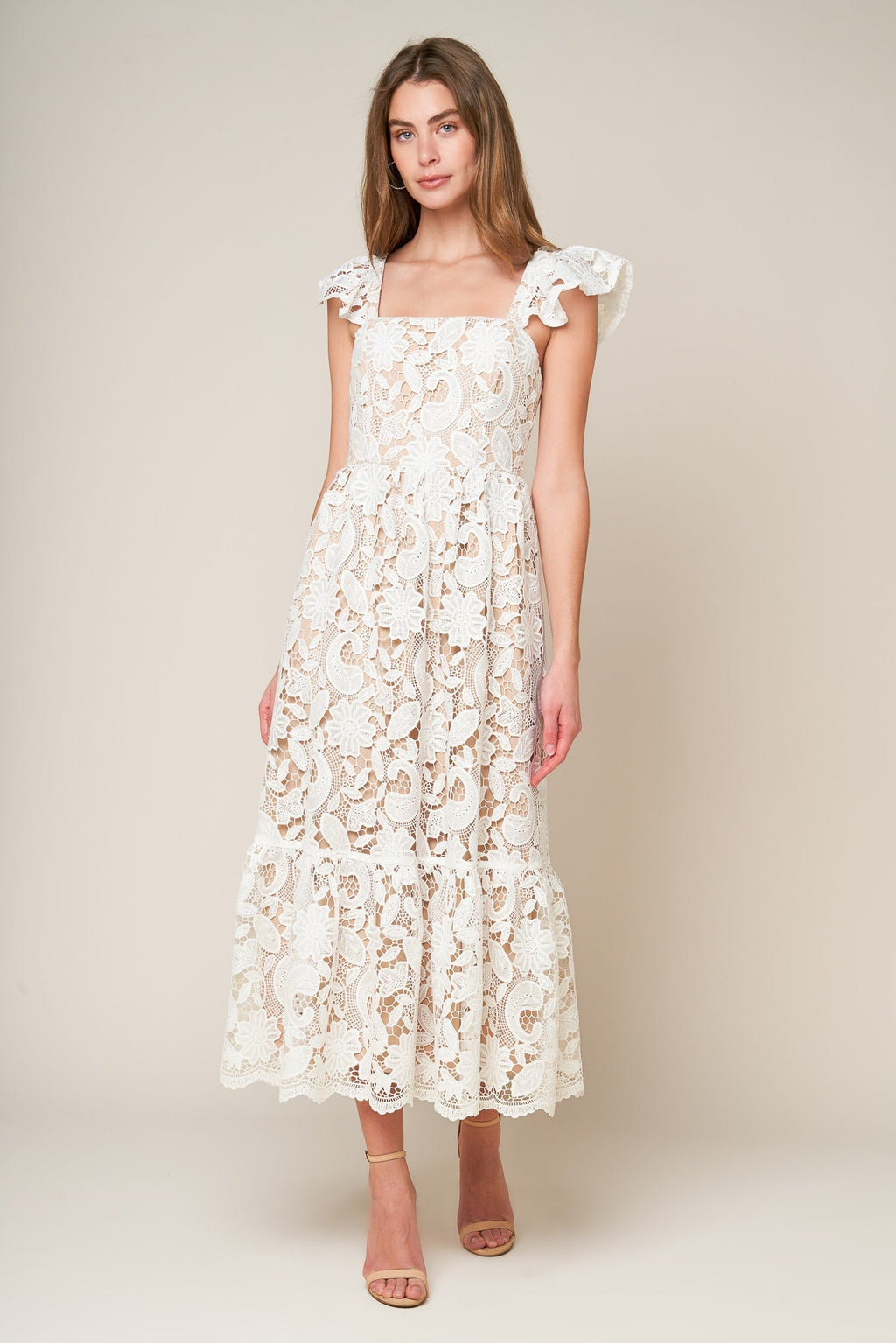STILL THINKING LACE MIDI DRESS Flying Tomato