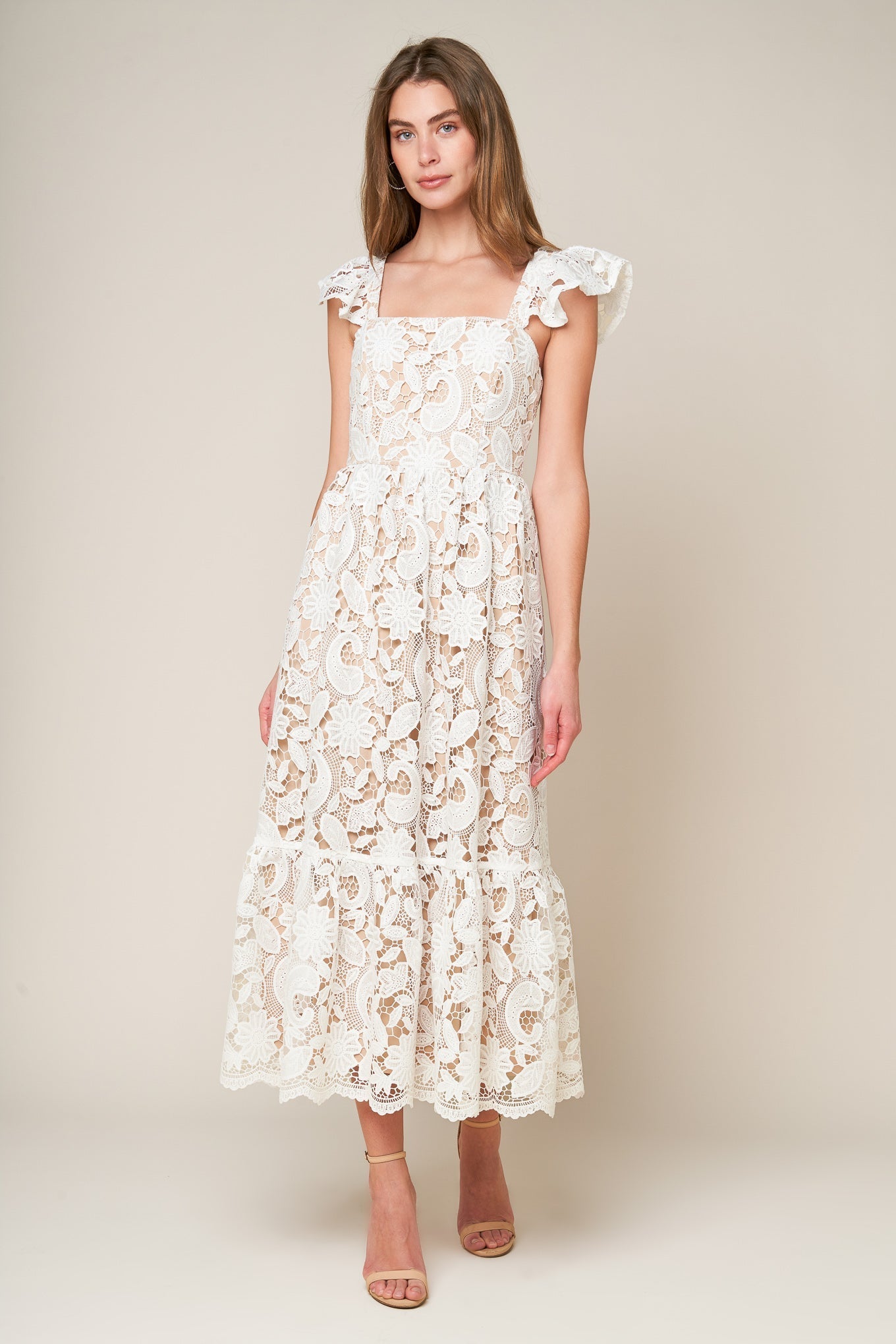 STILL THINKING LACE MIDI DRESS Flying Tomato