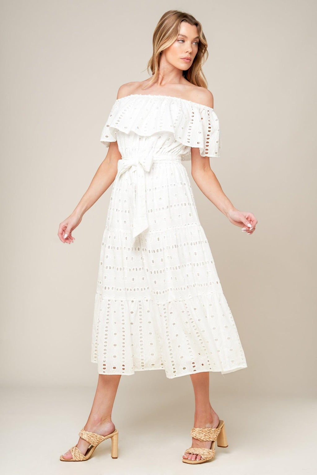 CATCHING MY BREATH EYELET MIDI DRESS Flying Tomato