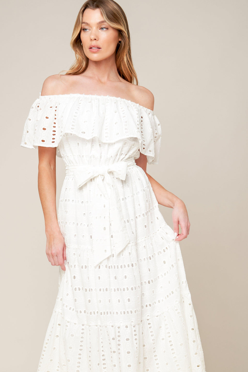 CATCHING MY BREATH EYELET MIDI DRESS Flying Tomato