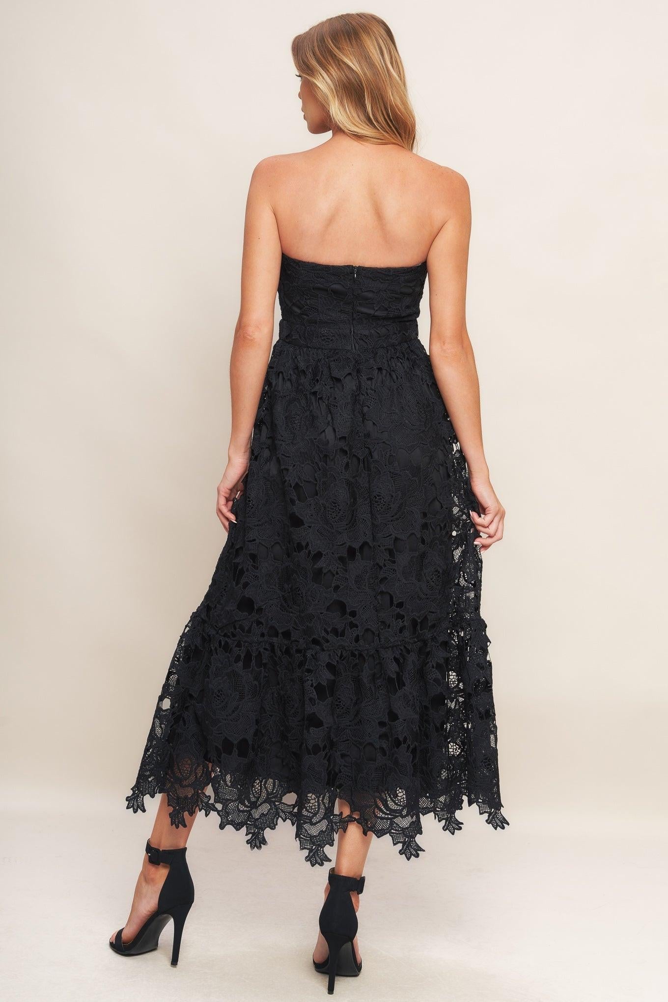CAREFREE NIGHTS BLACK LACE MIDI DRESS Flying Tomato