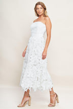 CAREFREE NIGHTS LACE OFF WHITE MIDI DRESS Flying Tomato