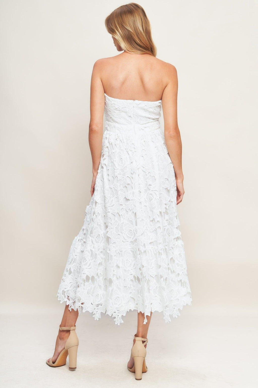 CAREFREE NIGHTS LACE OFF WHITE MIDI DRESS Flying Tomato