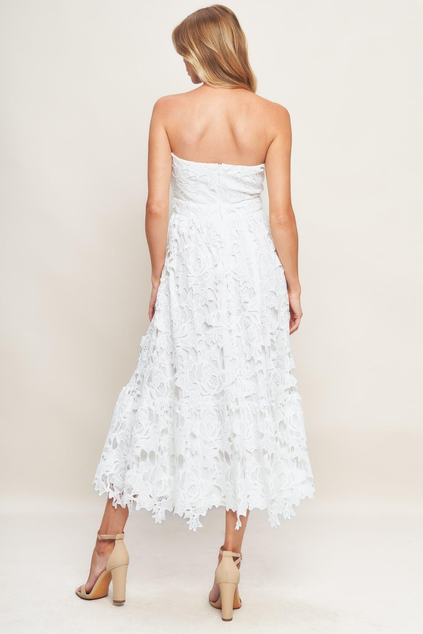 CAREFREE NIGHTS LACE OFF WHITE MIDI DRESS Flying Tomato