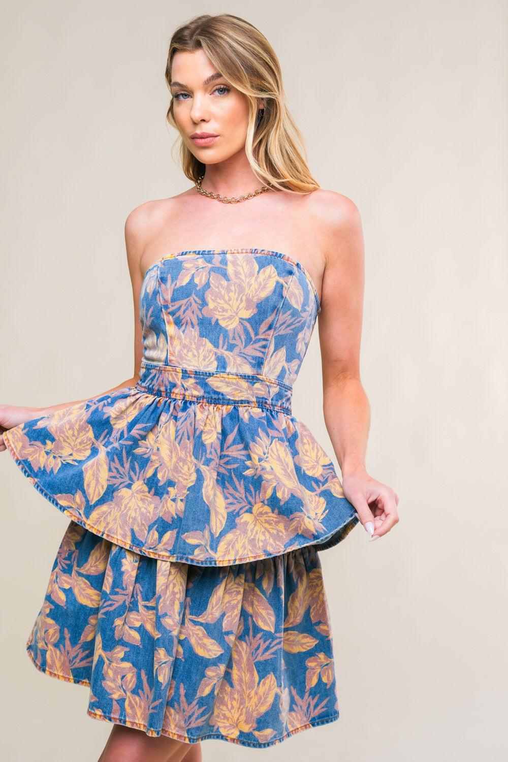 SUMMER MOMENTS DENIM MINI DRESS Flying Tomato
