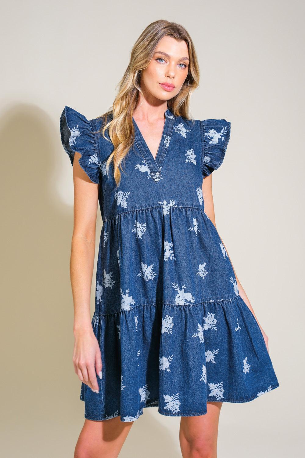 ROMANTICALLY ENTANGLED DENIM MINI DRESS Flying Tomato