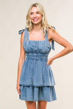 ALONG THE SHORELINE DENIM MINI DRESS Flying Tomato