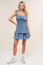 ALONG THE SHORELINE DENIM MINI DRESS Flying Tomato