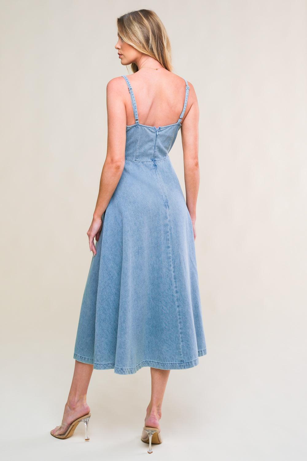 GORGEOUS ADORNMENT DENIM MINI DRESS Flying Tomato