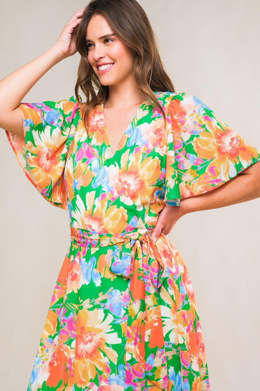 EFFERVESCENT LOVE TRUE WRAP MIDI DRESS Flying Tomato