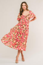 LOVE IS BLOOMING WOVEN MIDI DRESS Flying Tomato