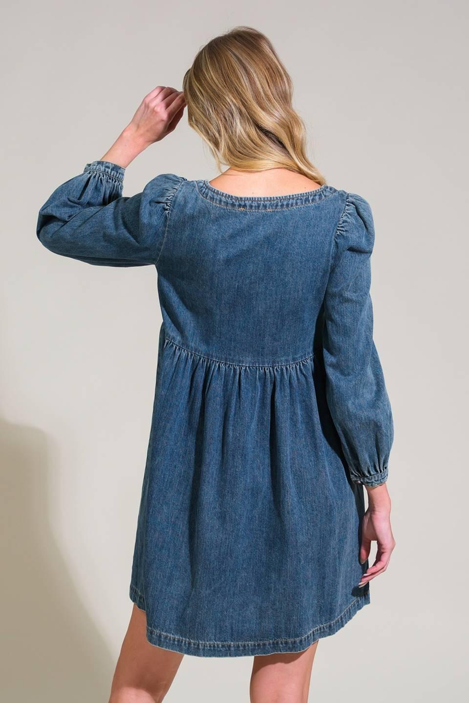 EXOTIC ESCAPE DENIM MINI DRESS Flying Tomato