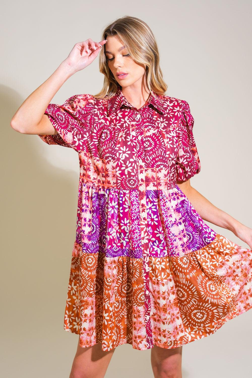 KEEP IT INTERESTING WOVEN MINI DRESS Flying Tomato