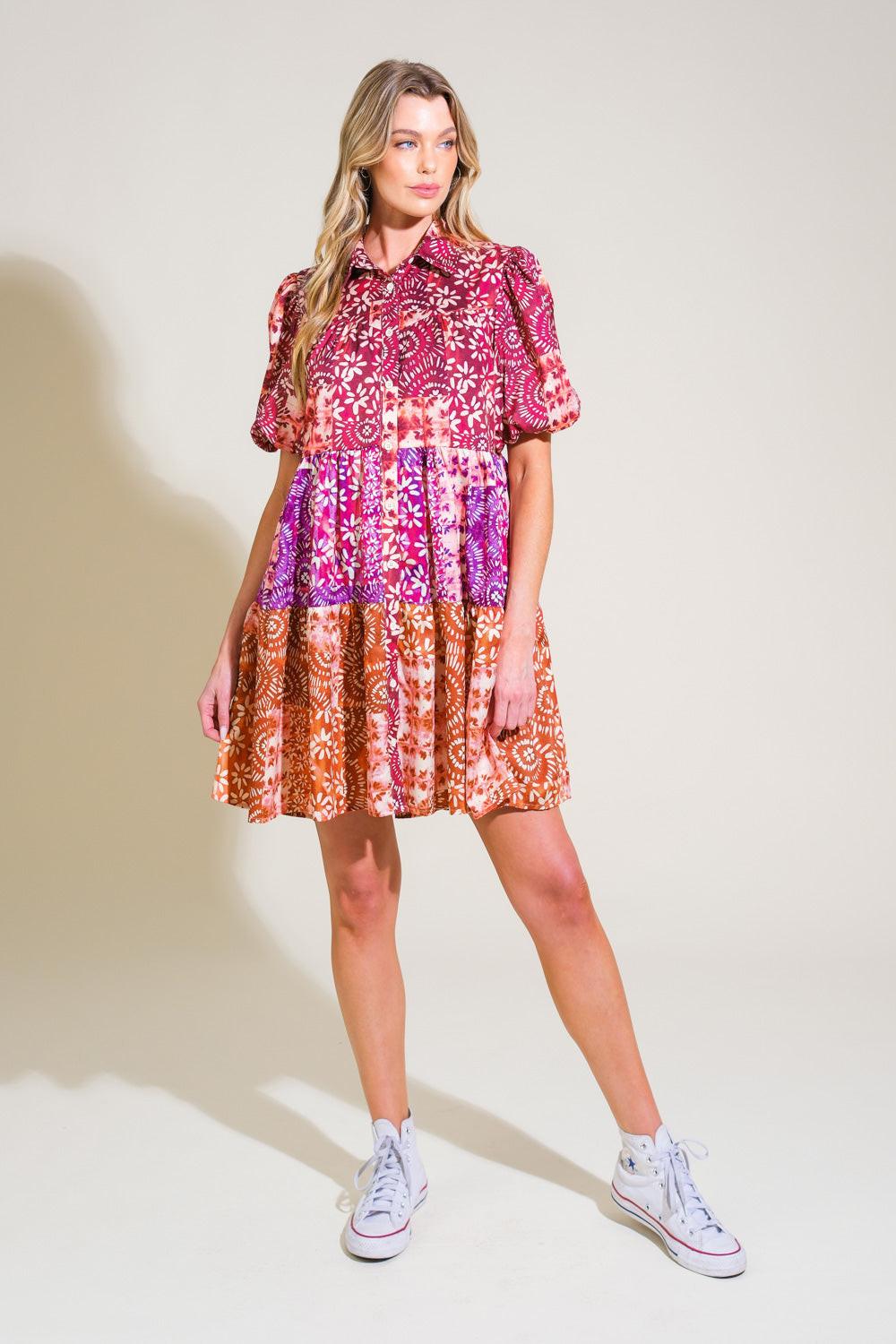 KEEP IT INTERESTING WOVEN MINI DRESS Flying Tomato