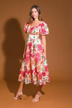 FLORAL REVERIE WOVEN MIDI DRESS Flying Tomato