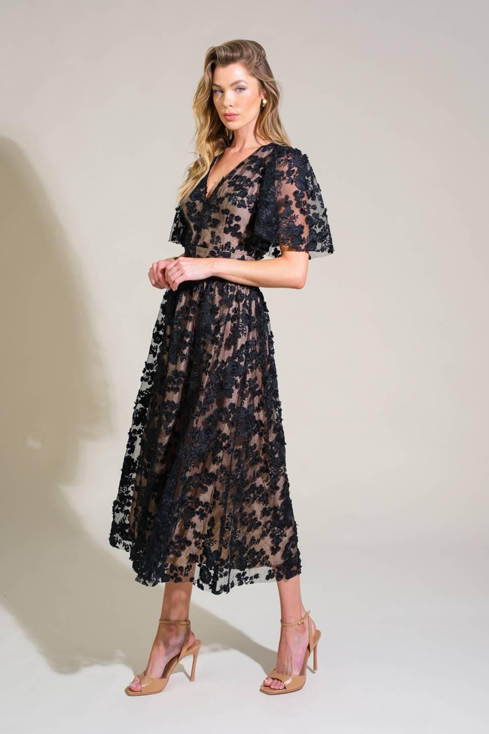 DREAMY BLOSSOM WOVEN LACE MIDI DRESS Flying Tomato