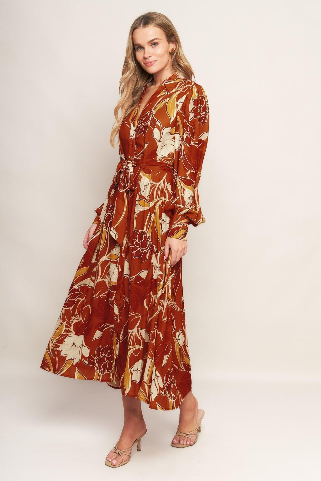 BLOOMING RADIANCE WOVEN MIDI DRESS Flying Tomato