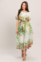 FRESH BLOSSOM IVORY WOVEN MIDI DRESS Flying Tomato