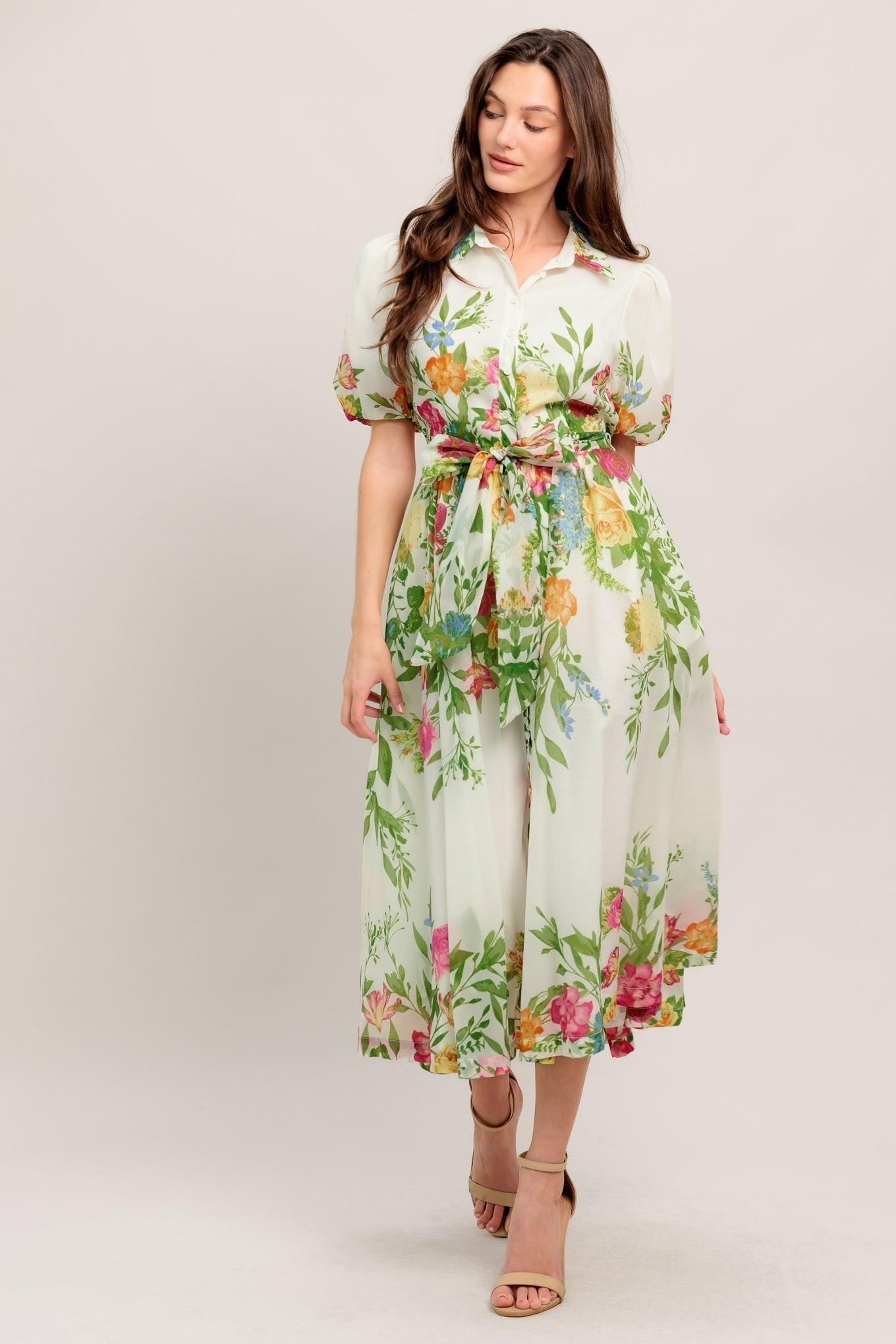 FRESH BLOSSOM IVORY WOVEN MIDI DRESS Flying Tomato
