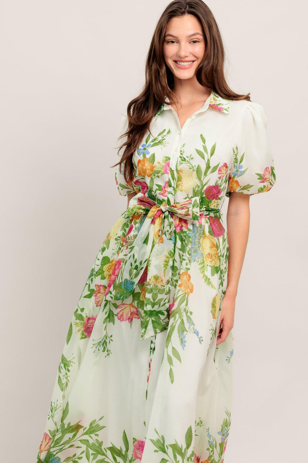FRESH BLOSSOM IVORY WOVEN MIDI DRESS Flying Tomato