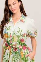 FRESH BLOSSOM IVORY WOVEN MIDI DRESS Flying Tomato