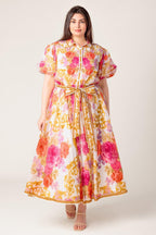 GARDEN TAPESTRY IVORY FLORAL WOVEN MIDI DRESS Flying Tomato