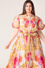 GARDEN TAPESTRY IVORY FLORAL WOVEN MIDI DRESS Flying Tomato