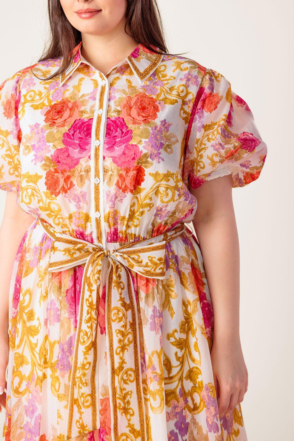 GARDEN TAPESTRY IVORY FLORAL WOVEN MIDI DRESS Flying Tomato
