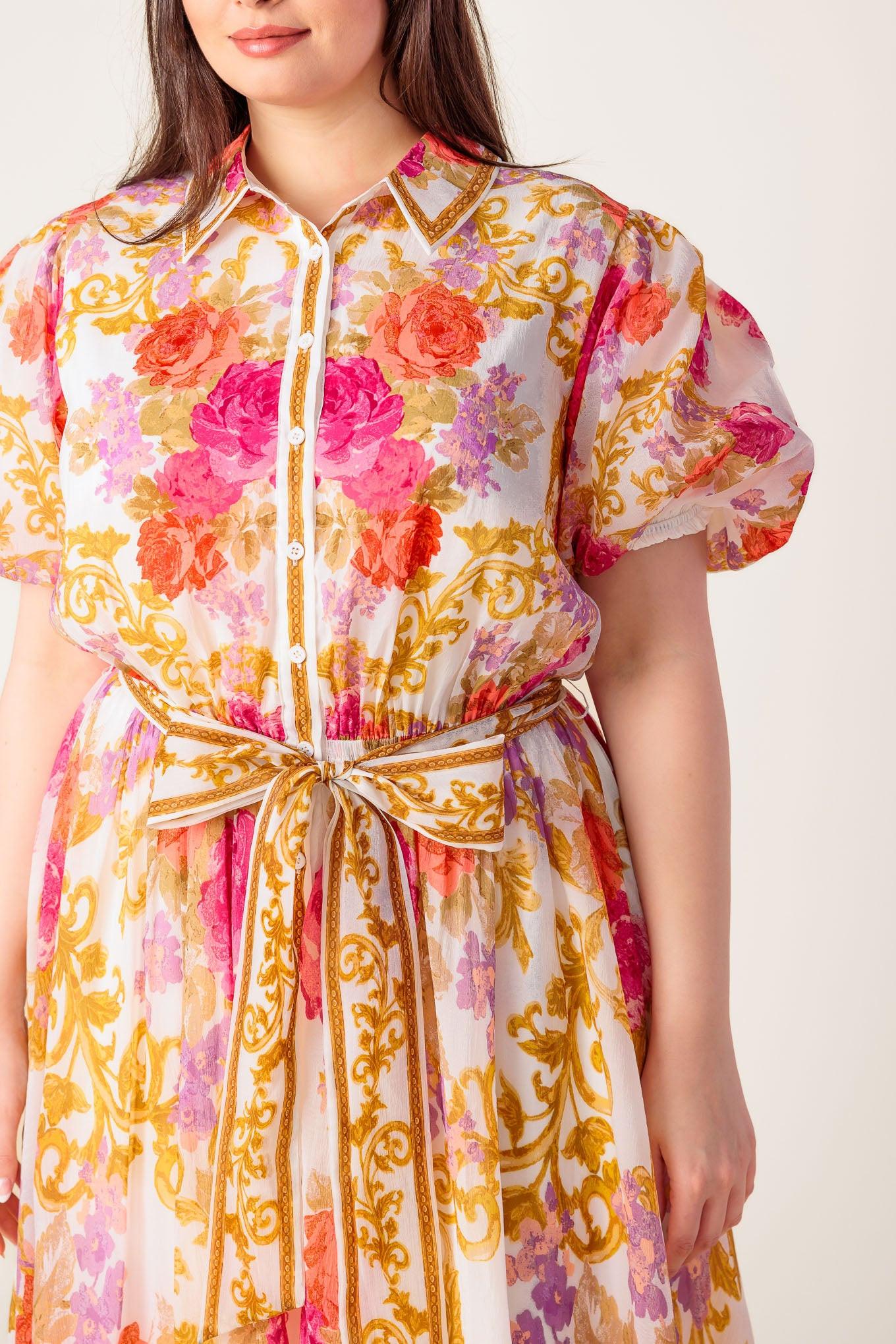 GARDEN TAPESTRY IVORY FLORAL WOVEN MIDI DRESS Flying Tomato